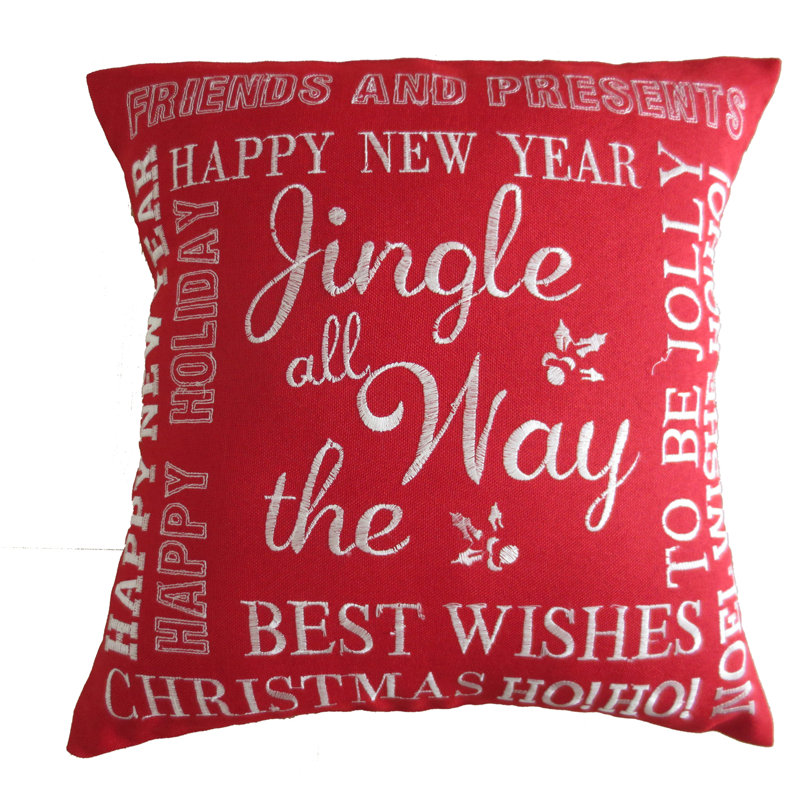 Christmas Greeting Embroidered Throw Pillow